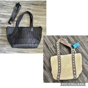 Black Quilted Tote Bag with Detachable Strap & boho straw tote bags handbag